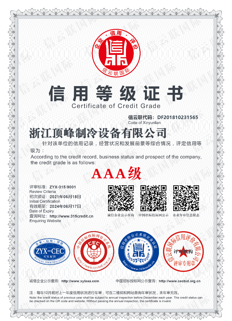 AAA誠(chéng)信等級(jí)證書